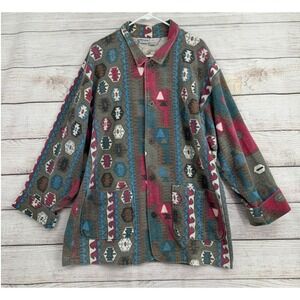Chico's Design Jacket Women 1 Multicolor Southwestern Cotton Button Chore